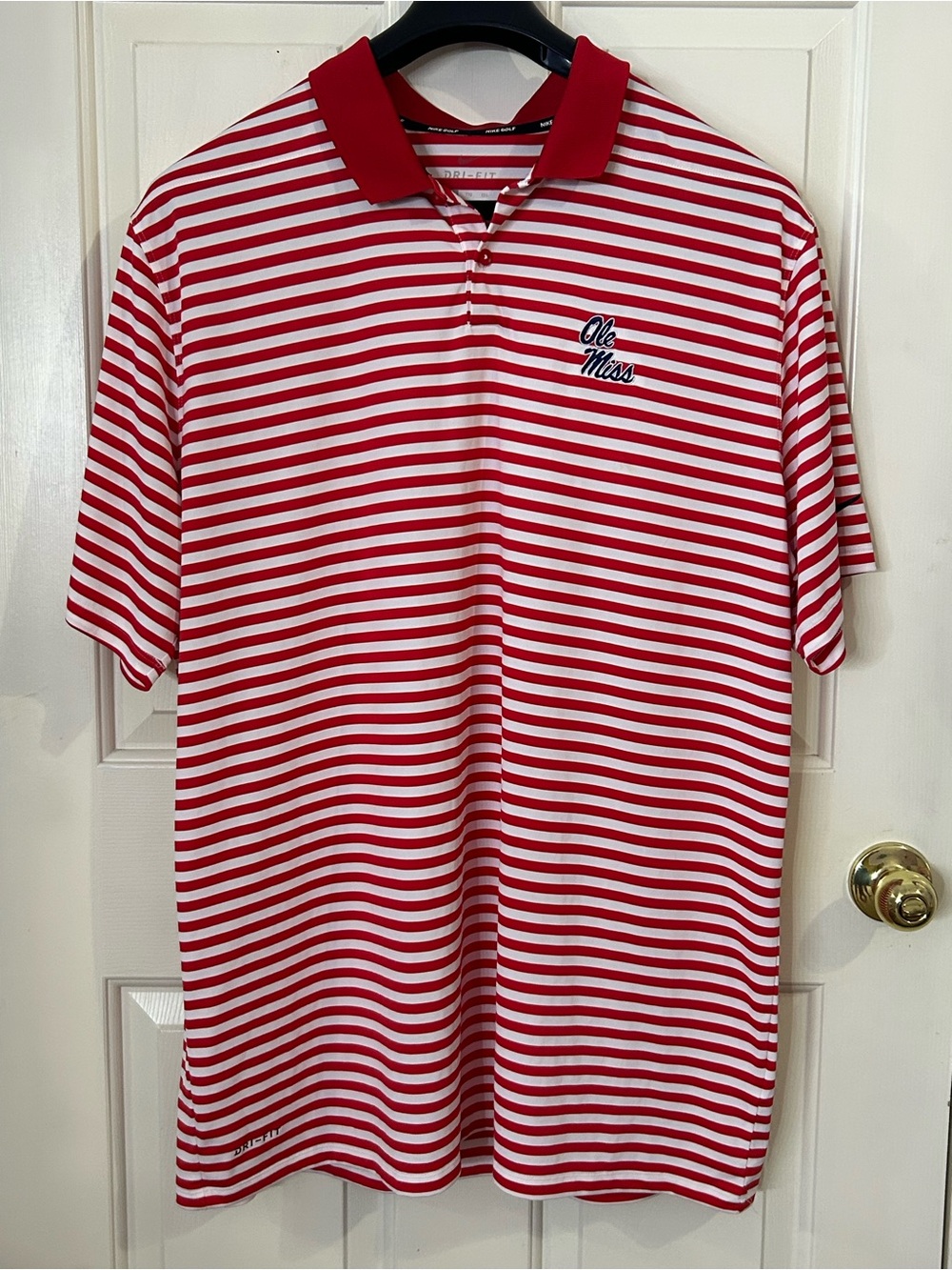 Nike Red and White Striped Polo Shirt